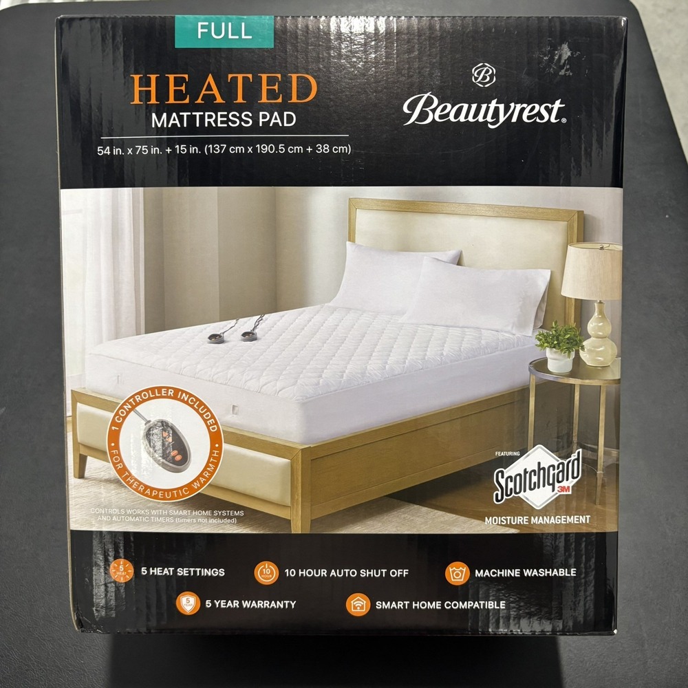 Beautyrest Heated Microfiber Mattress Pad with 3M Scotchgard ‎ "Full"   NEW